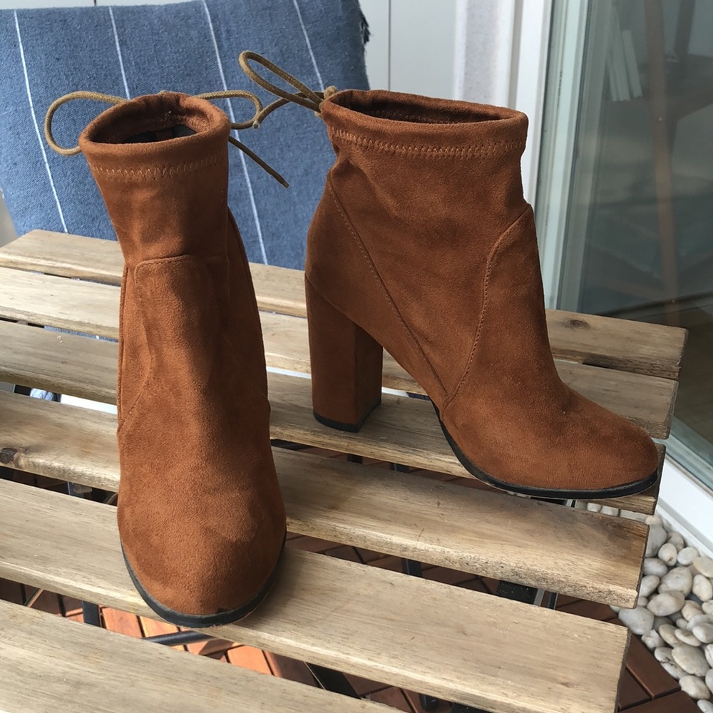 Suede Camel Heeled Booties